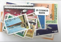 Lot de 25 timbres thematique "Planete Mars"