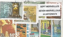 25 timbres thematique "les 7 merveilles du Monde"